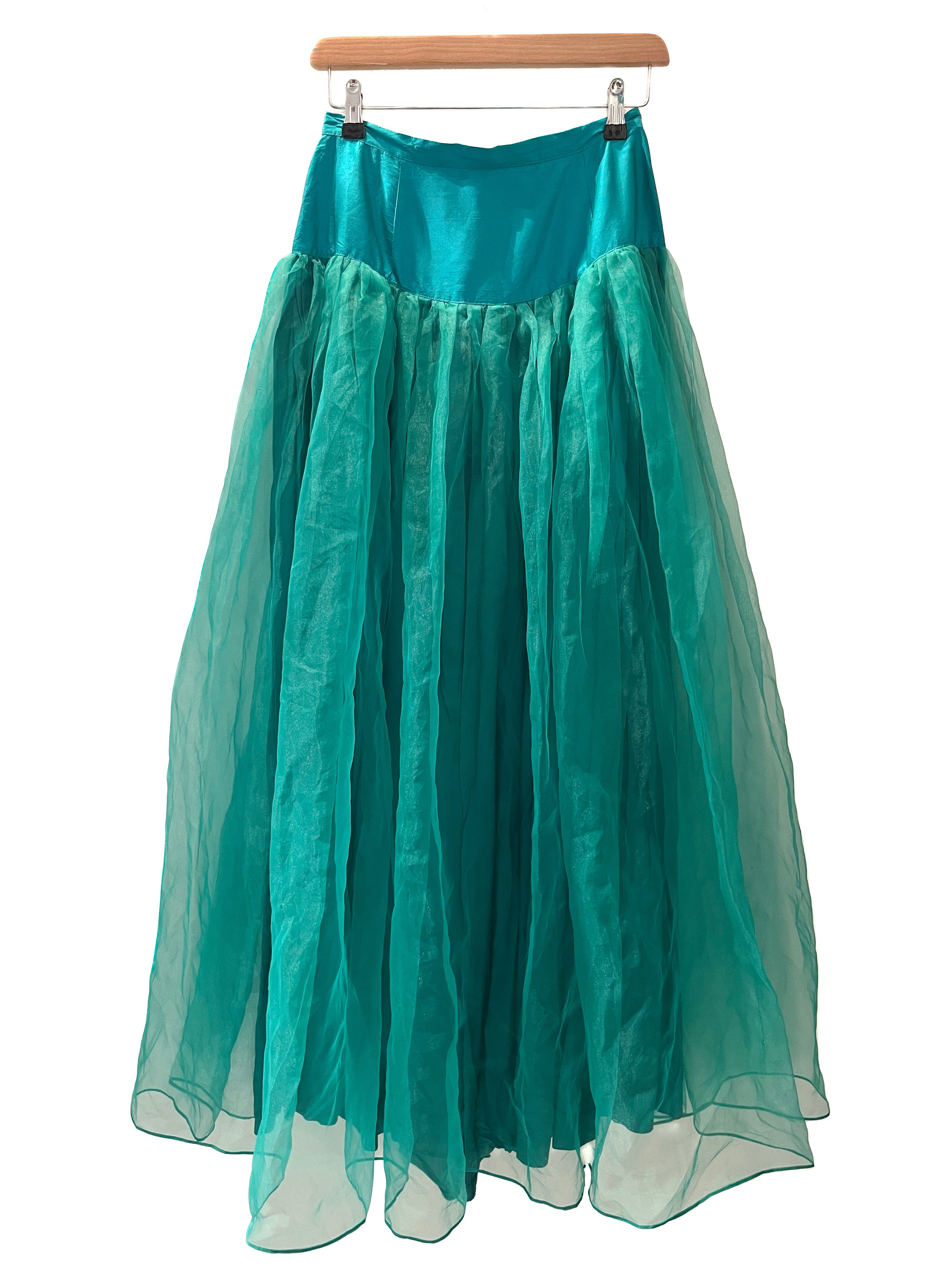 Vintage Green Organza Silk Skirt-1
