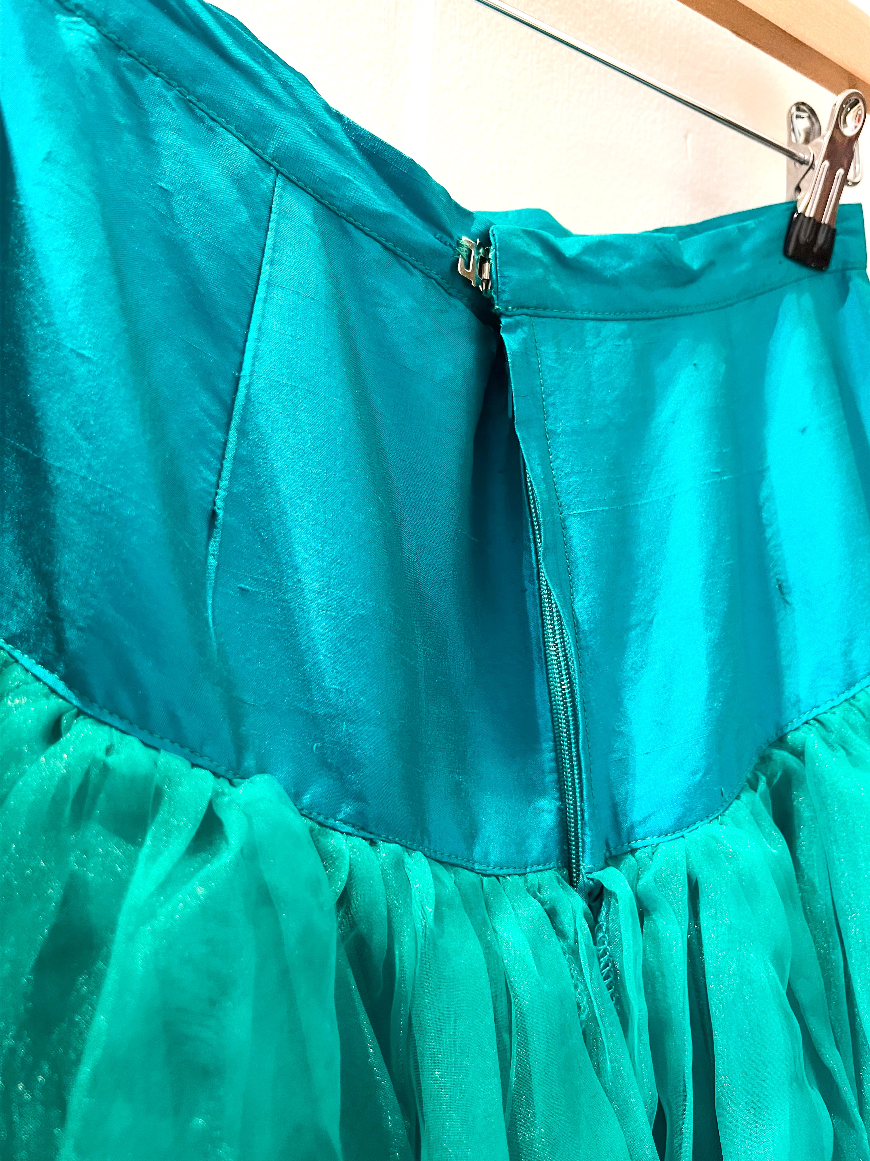 Vintage Green Organza Silk Skirt-2